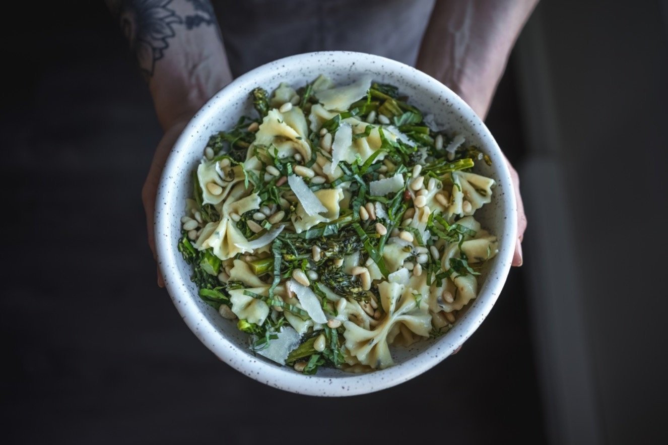 Thyme Bow Tie Pasta with Lemon Butter Sauce, Broccolini & Toasted Pine Nuts