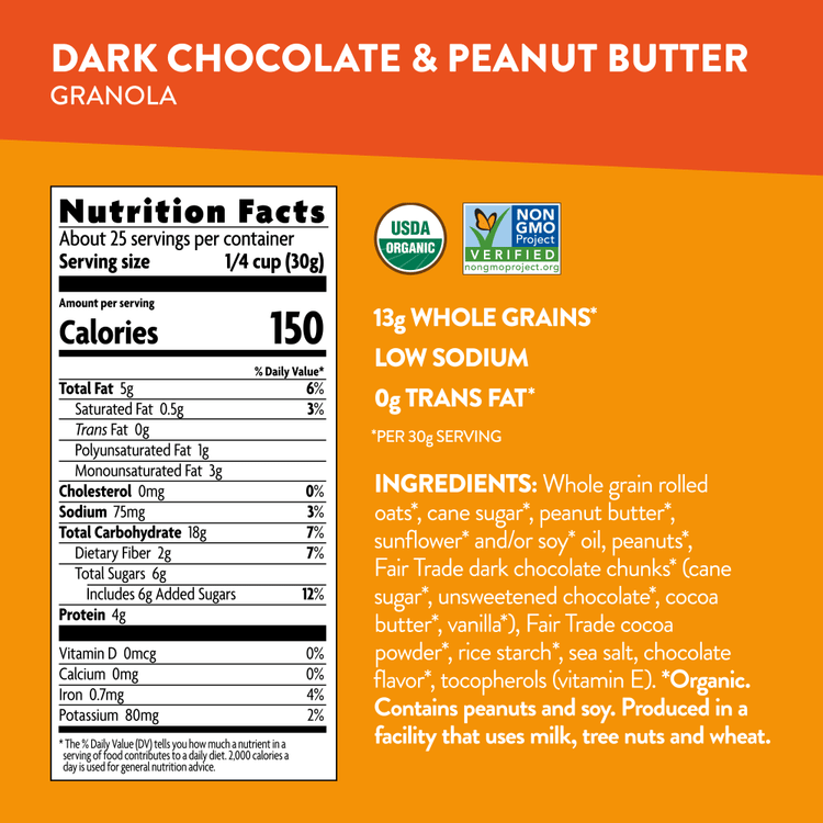 Dark Chocolate & Peanut Butter Granola, 26.4 oz Pouch