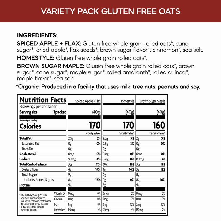 Variety Pack Gluten Free Oatmeal, 11.3 oz Box