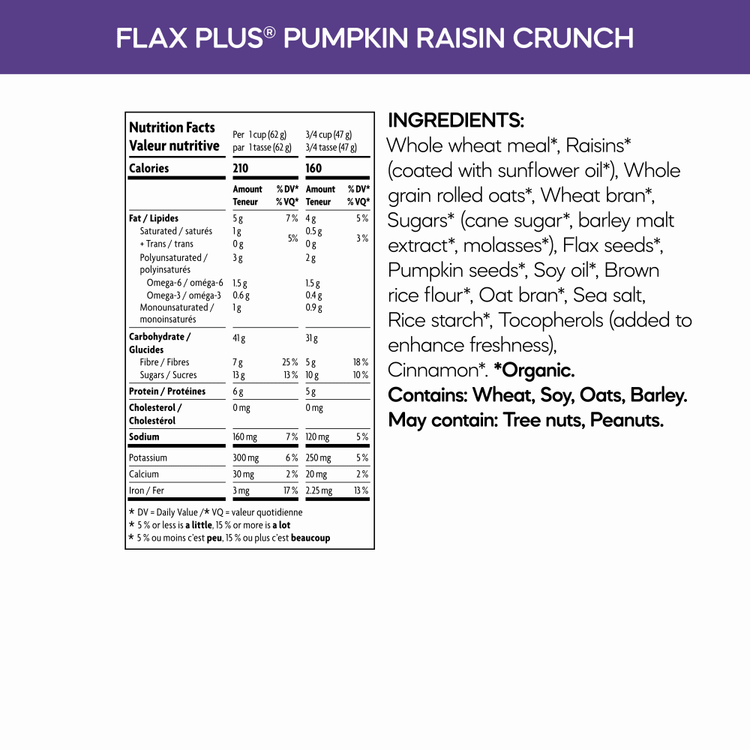 Flax Plus Pumpkin Raisin Crunch Cereal, 350 g Box