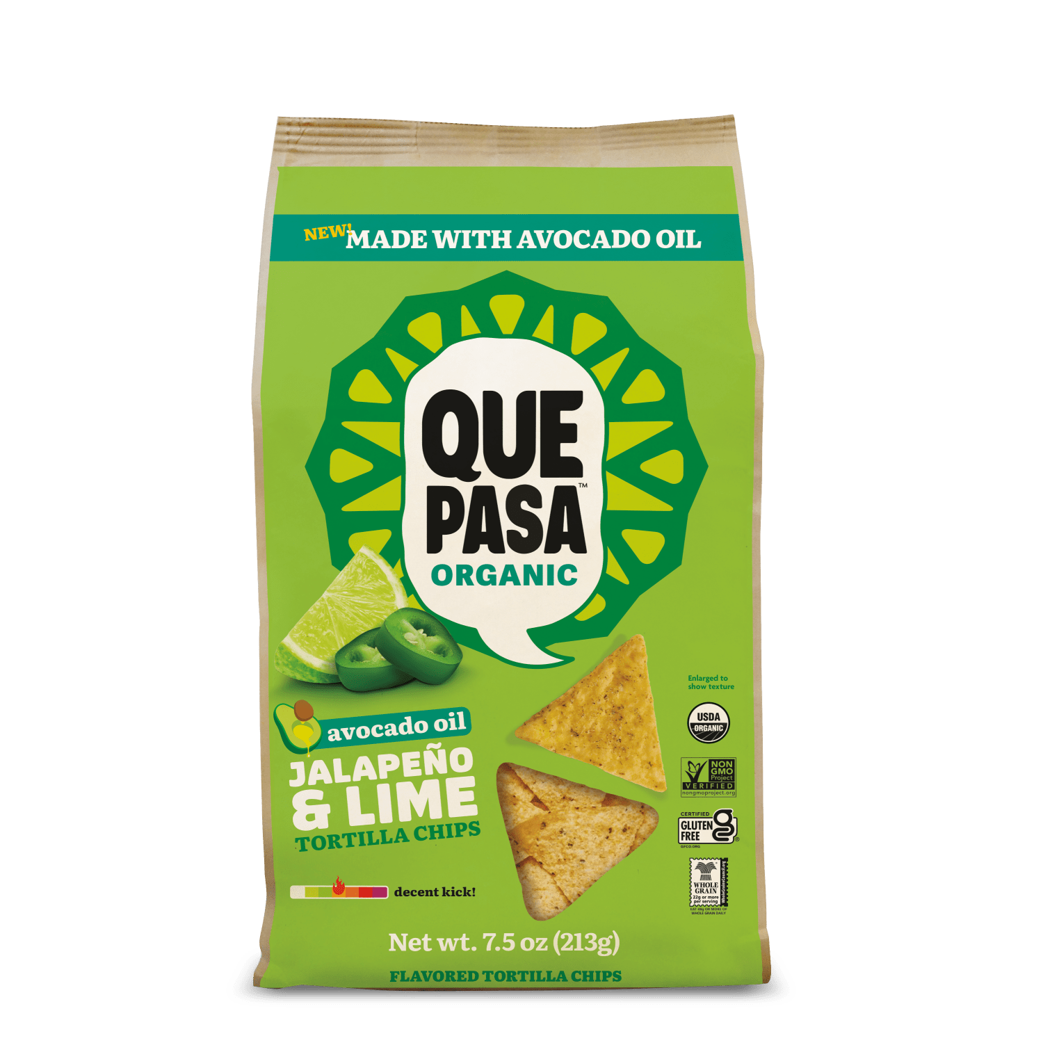Avocado Oil Jalapeno Lime Organic Tortilla Chips | Que Pasa