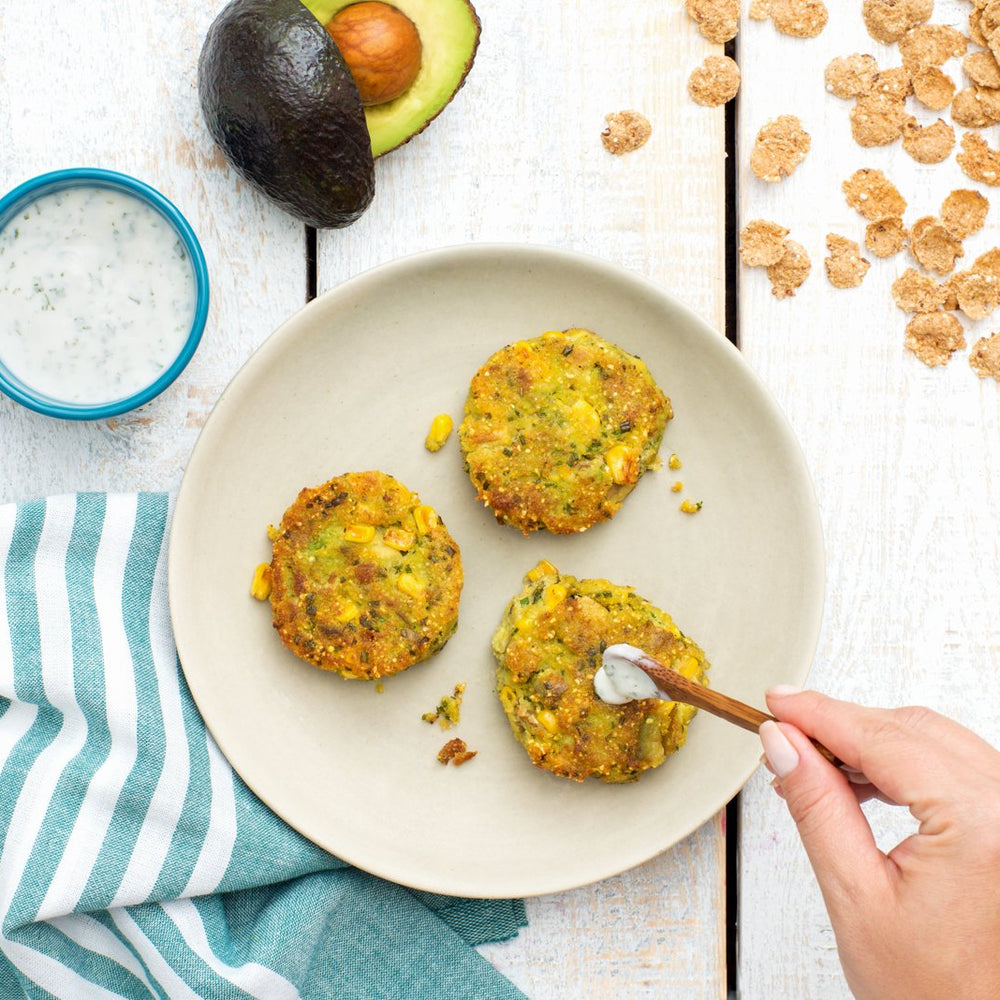 Avocado and Corn Fritters with Mint Yogurt