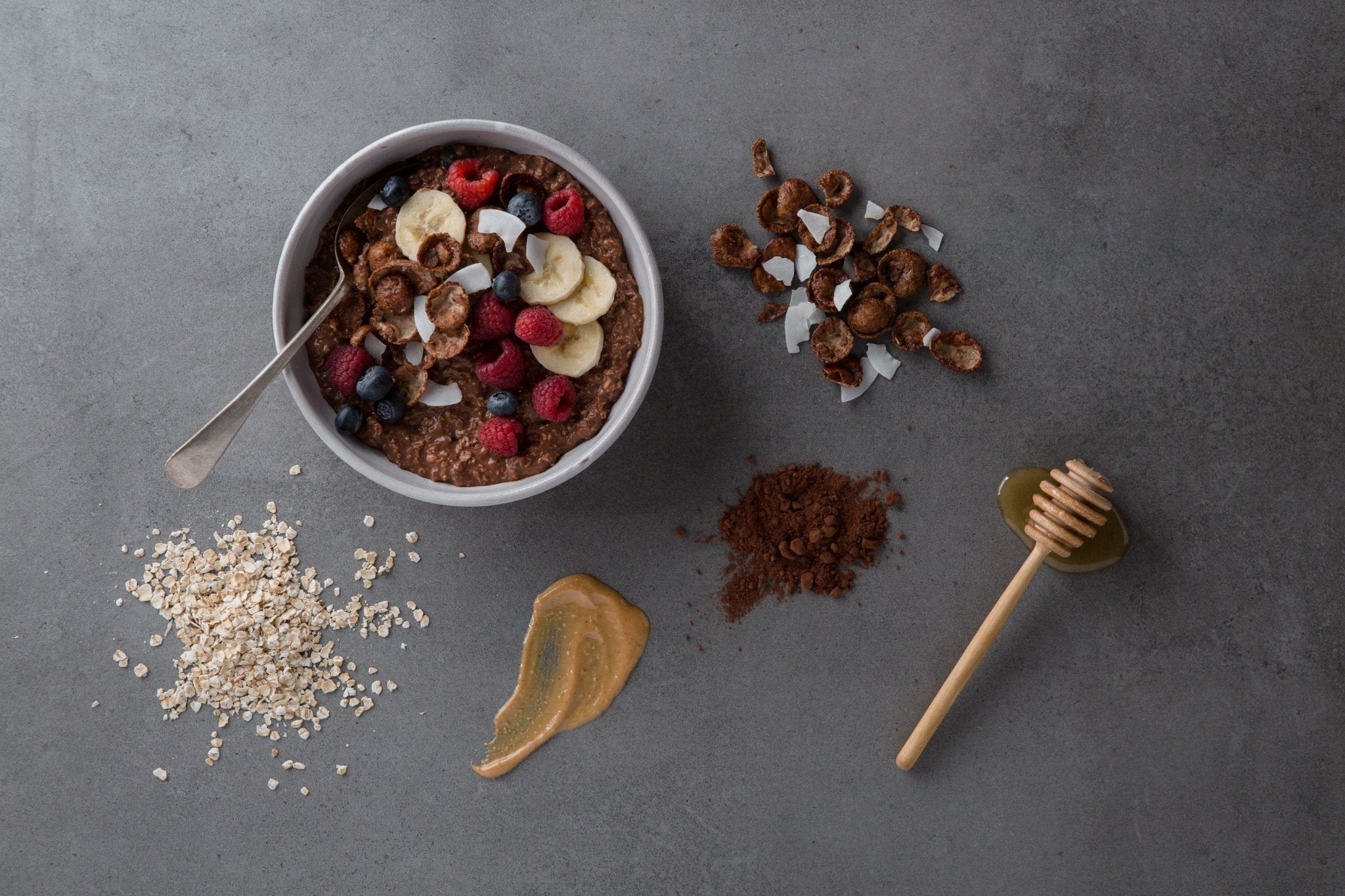 Gruau d’avoine « de la veille » au chocolat et beurre d’arachide