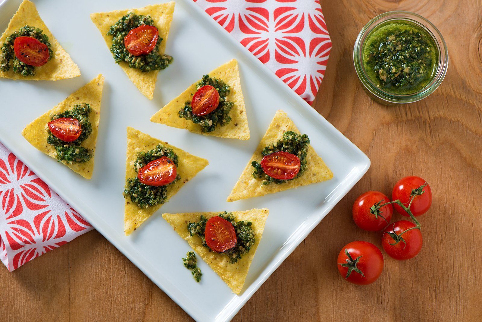 Cilantro Pesto and Roasted Tomato Crostini