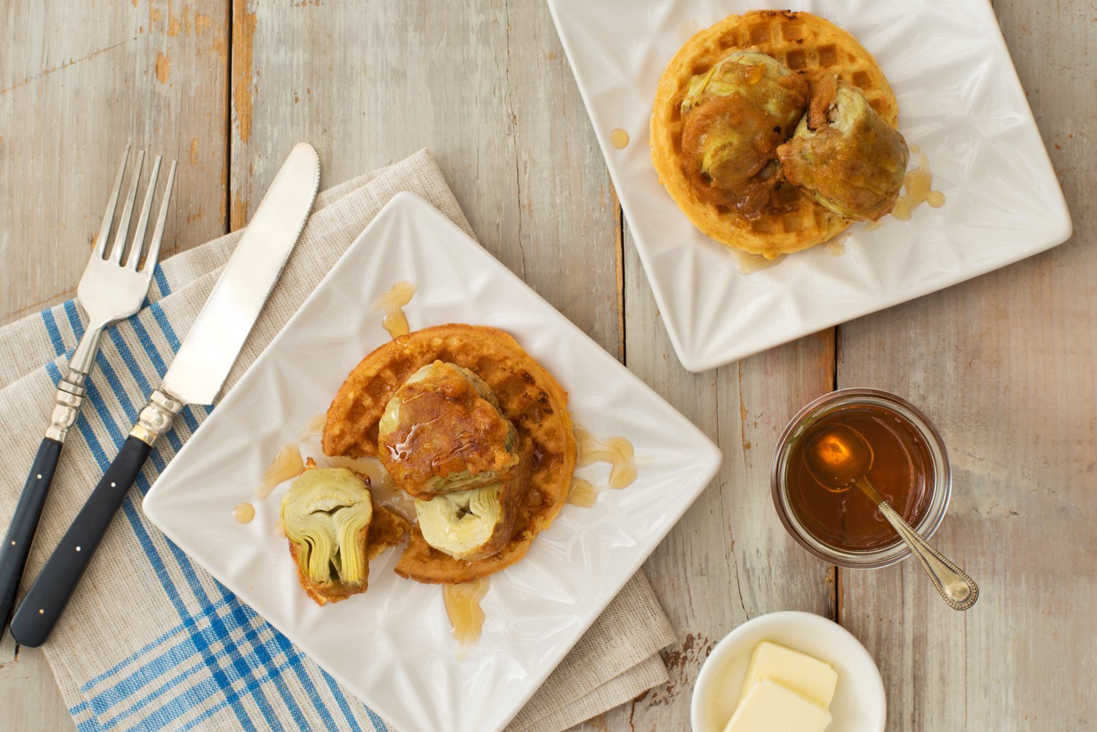 Crunchy Maple-Crusted Artichokes with Homestyle Waffles