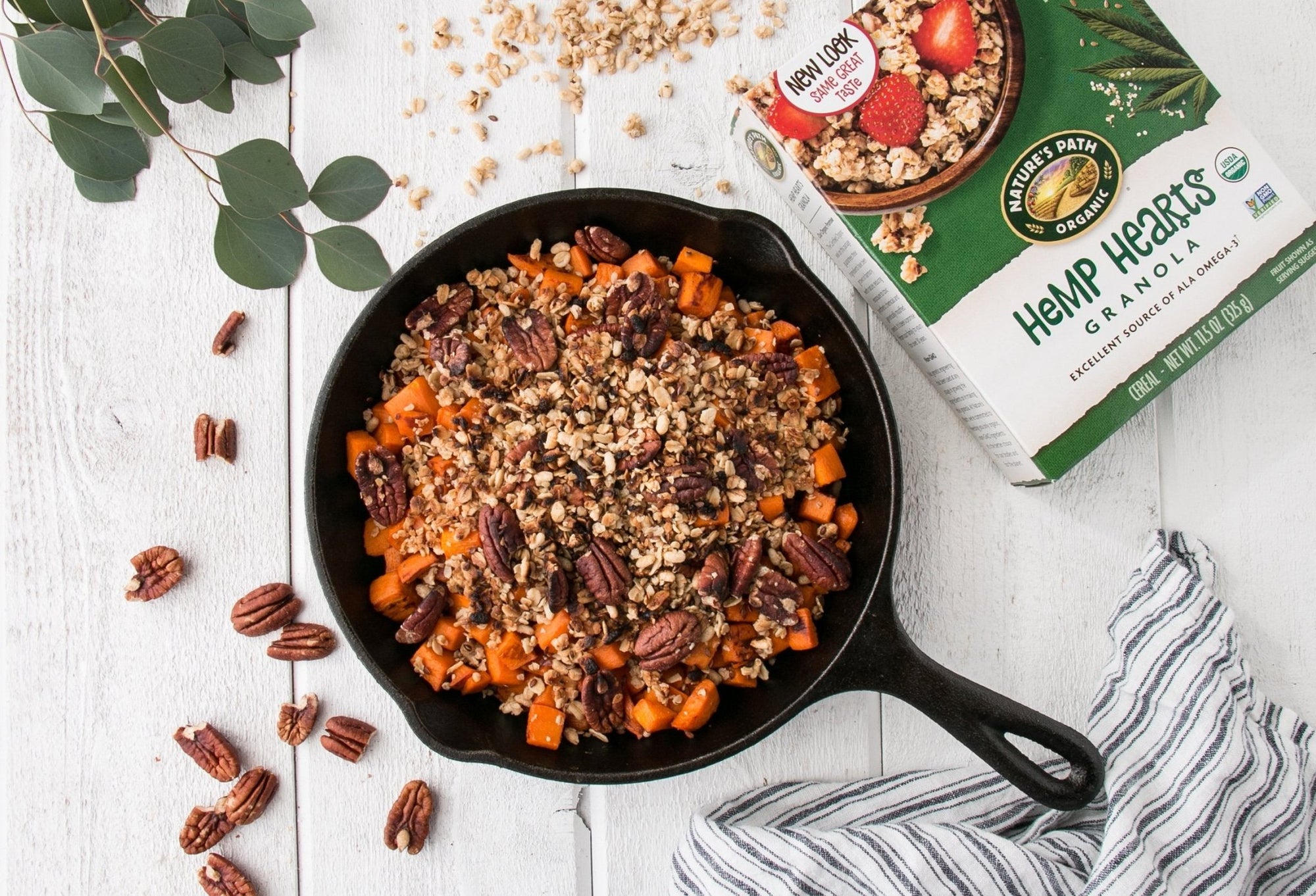 Vegan Hemp Hearts Granola and Pecan Sweet Potato Hash