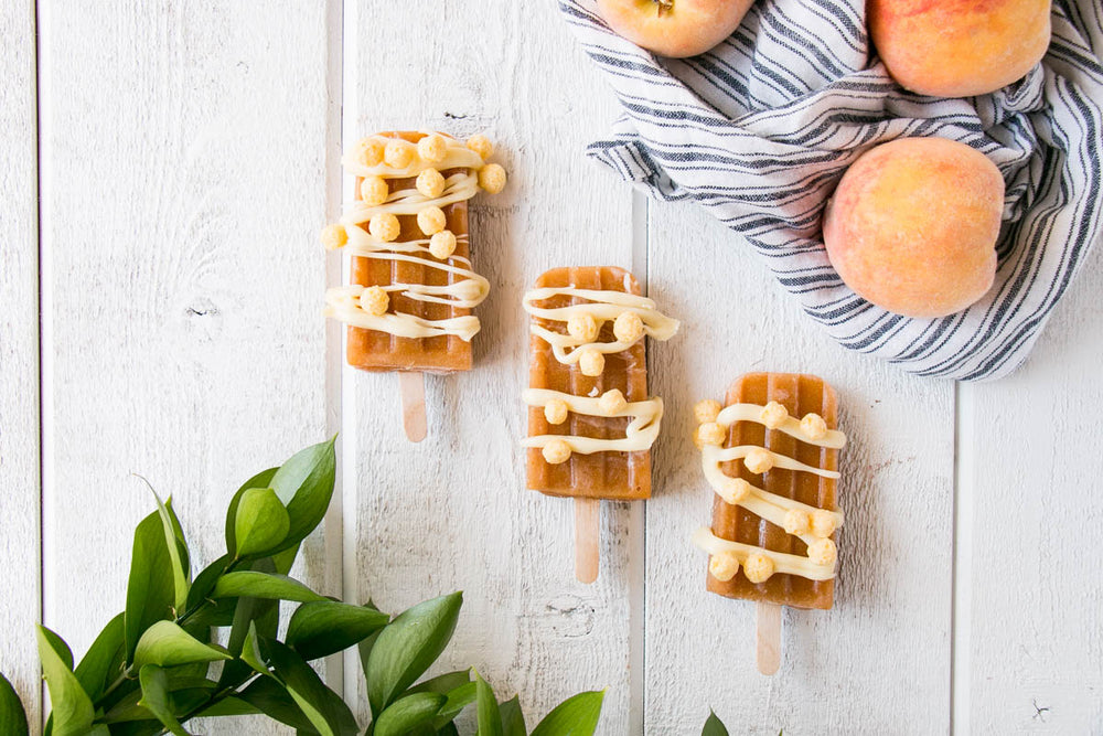 Peach Popsicles with White Chocolate Drizzle