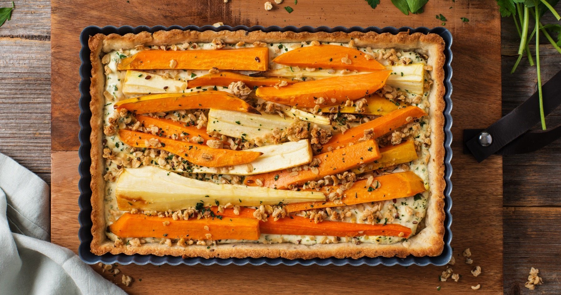 Roasted Root Vegetable Tart with Hemp Plus Granola