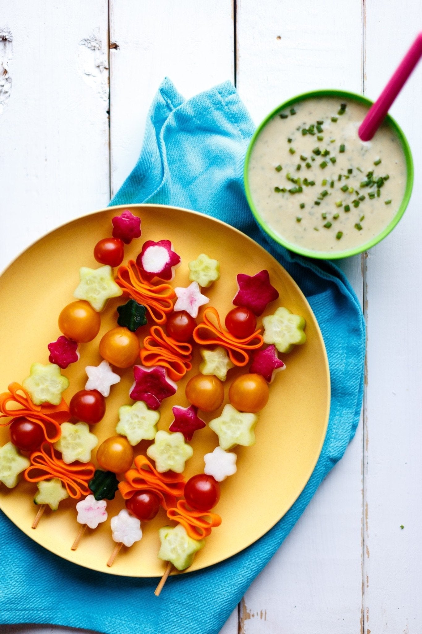 Veggie Skewers with Vegan Chickpea Ranch Dressing