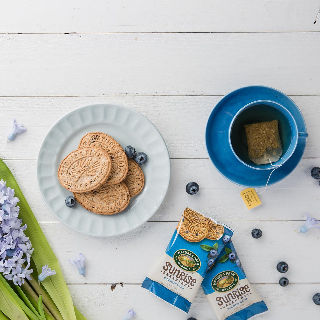 Nature's Path Blueberry & Chia Breakfast Biscuits with tea