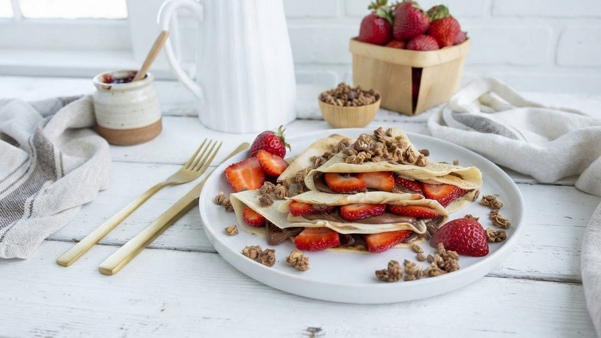 Vegan Crepes with Chocolate Hazelnut Spread and Organic Strawberries
