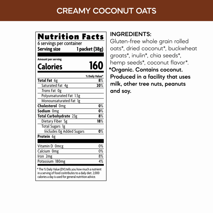 Creamy Coconut Oatmeal, 8 oz Box