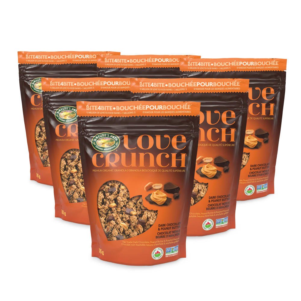 Pack of 6, Love Crunch Organic Dark Chocolate & Peanut Butter Granola 325g Pouch