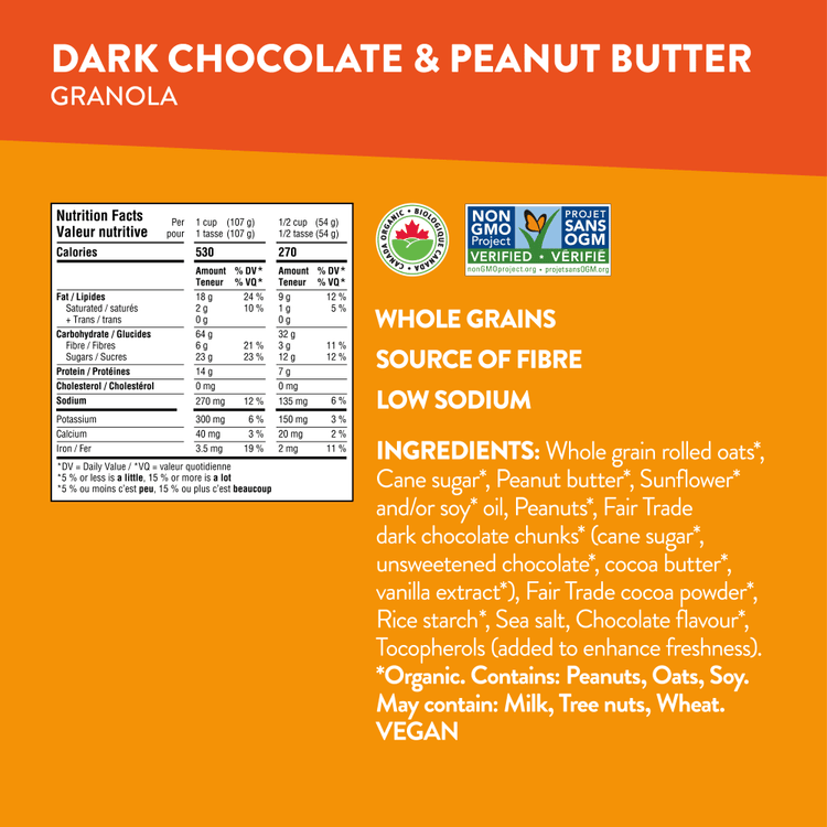 Dark Chocolate & Peanut Butter Granola, 325 g Pouch