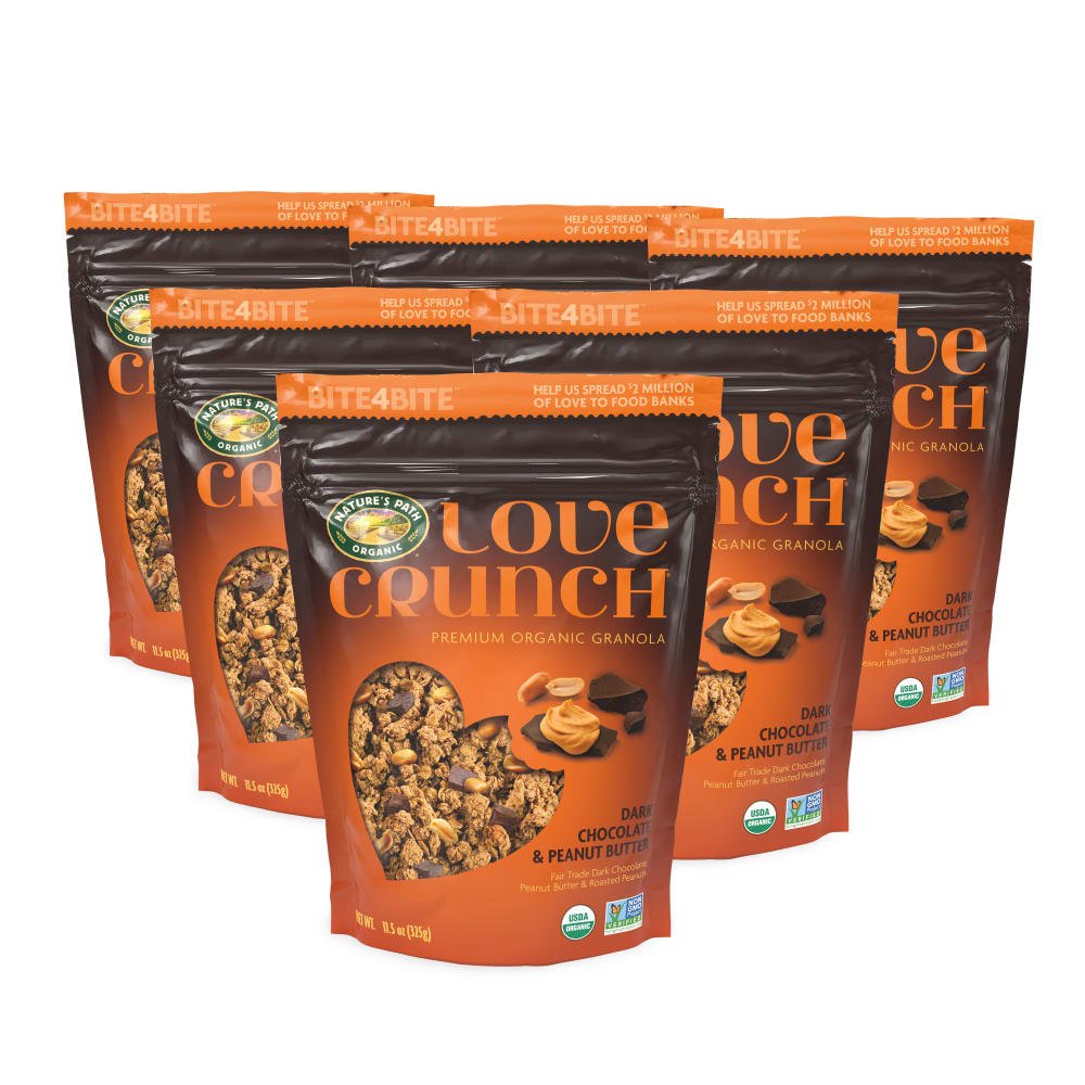 Pack of 6, Love Crunch Organic Dark Chocolate & Peanut Butter Granola 11.5oz Pouch