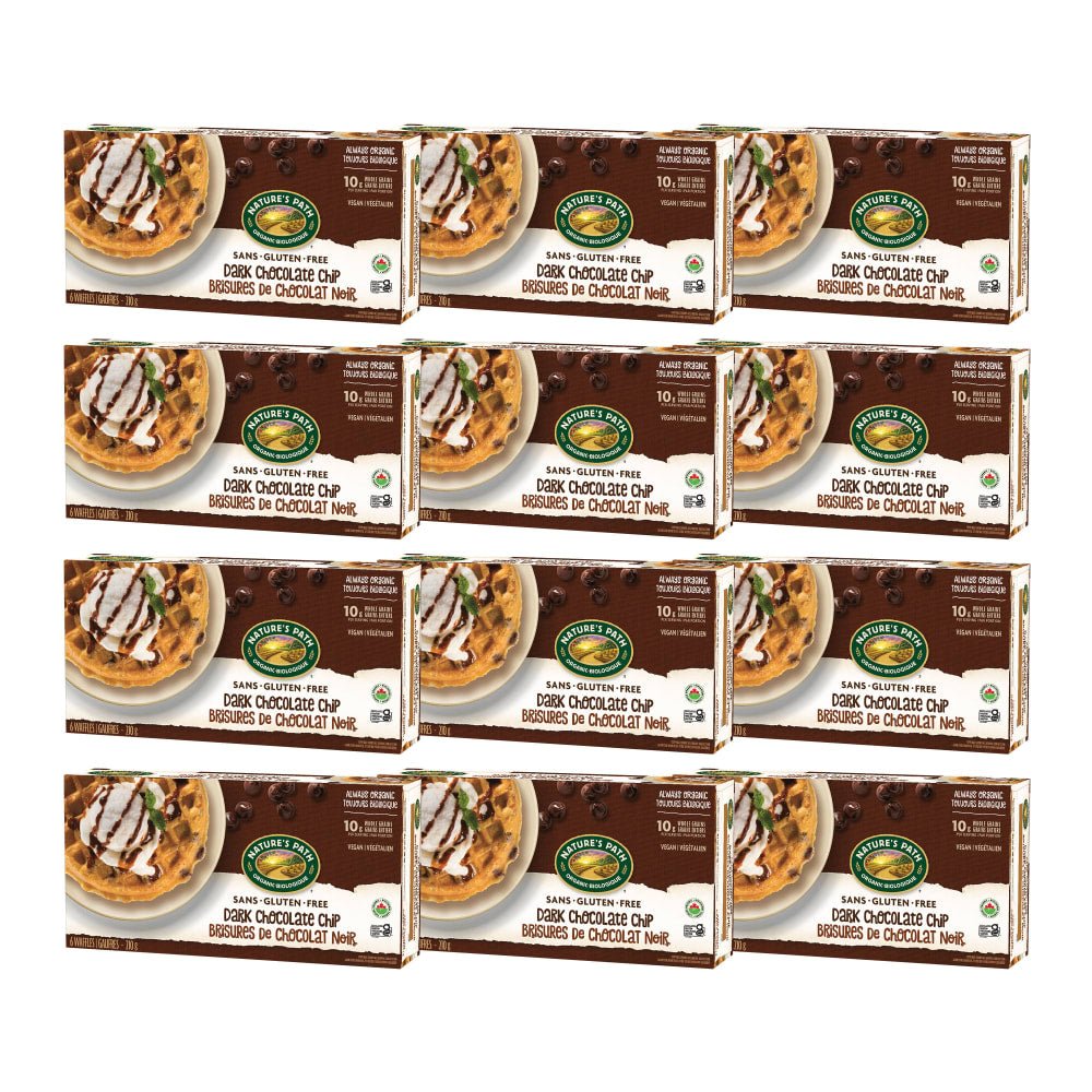 Pack of 12, Nature's Path Organic Dark Chocolate Chip Waffles 210g Box