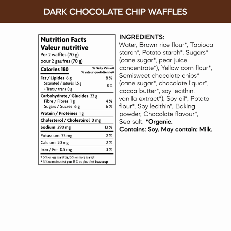 Dark Chocolate Chip Frozen Waffles, 210 g Box