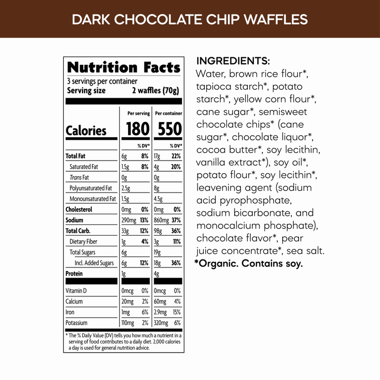Dark Chocolate Chip Frozen Waffles, 7.4 oz Box