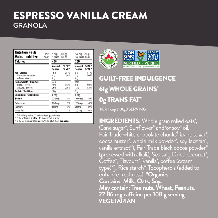 Espresso Vanilla Cream Granola, 325 g Pouch