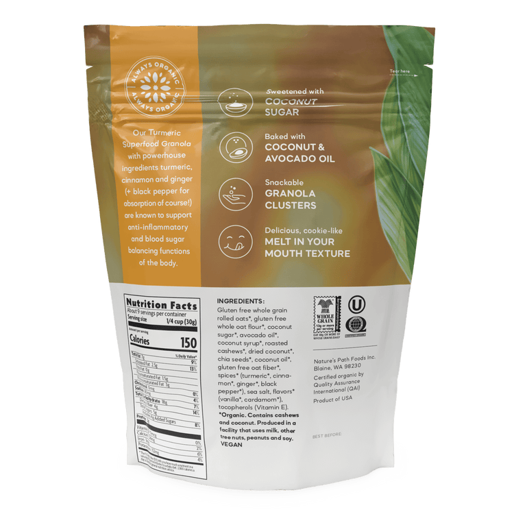 Golden Turmeric Superfood Granola, 9.5 oz Pouch