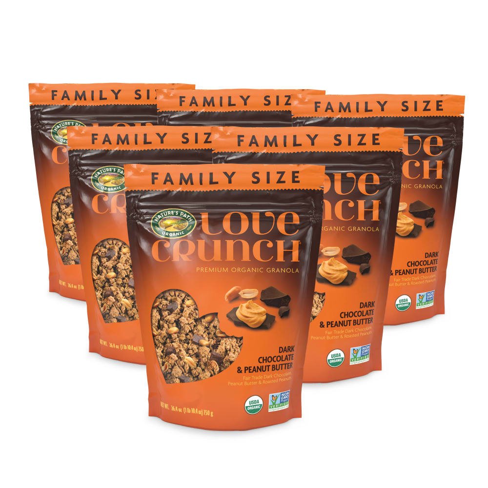 Pack of 6, Love Crunch Organic Dark Chocolate & Peanut Butter Granola 26.4oz Pouch