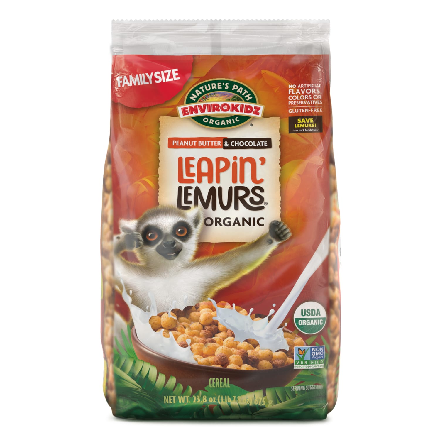 Nature's Path EnviroKidz Organic Leapin' Lemurs Cold Cereal 23.8oz EcoPac Bag