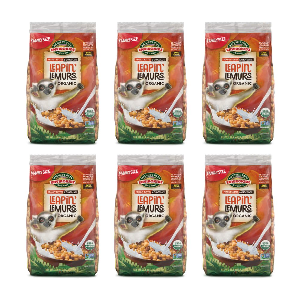 Pack of 6, Nature's Path EnviroKidz Organic Leapin' Lemurs Cold Cereal 23.8oz EcoPac Bag