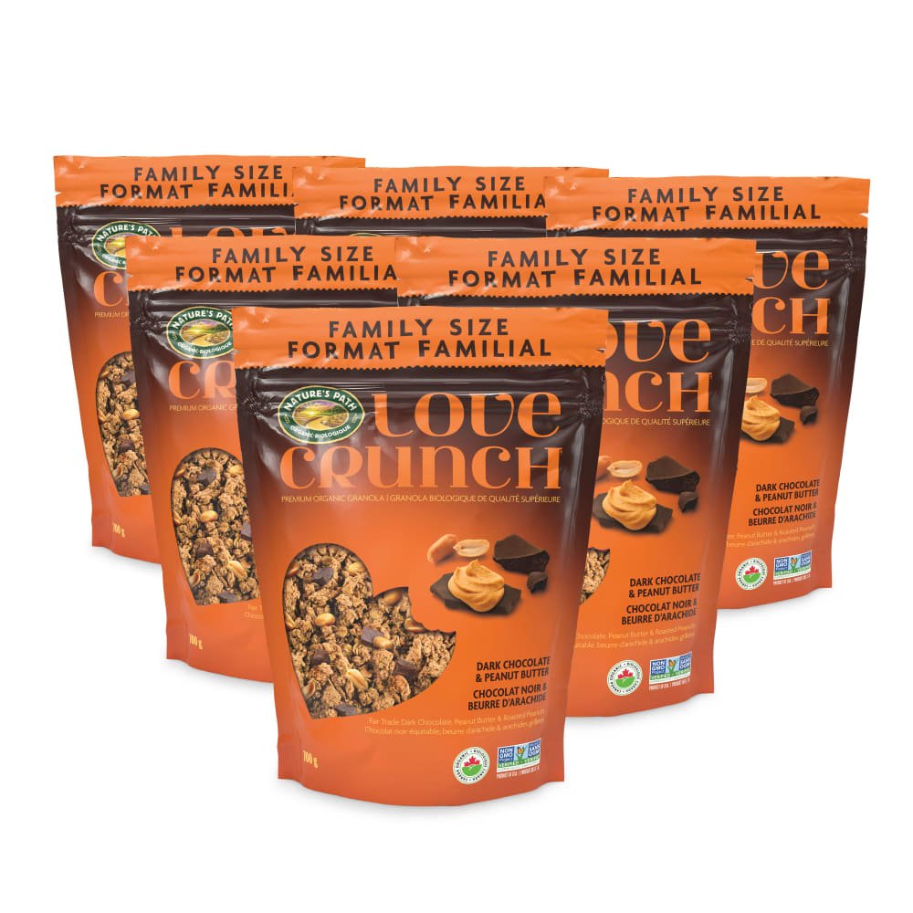 Pack of 6, Love Crunch Organic Dark Chocolate & Peanut Butter Granola 700g Pouch