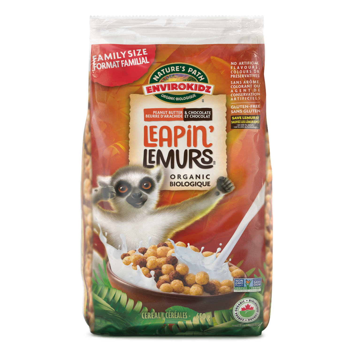 Nature's Path EnviroKidz Organic Leapin' Lemurs Cereal 650g EcoPac Bag