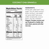Nutrition facts per serving and ingredient statement for Coconut Chia Granola