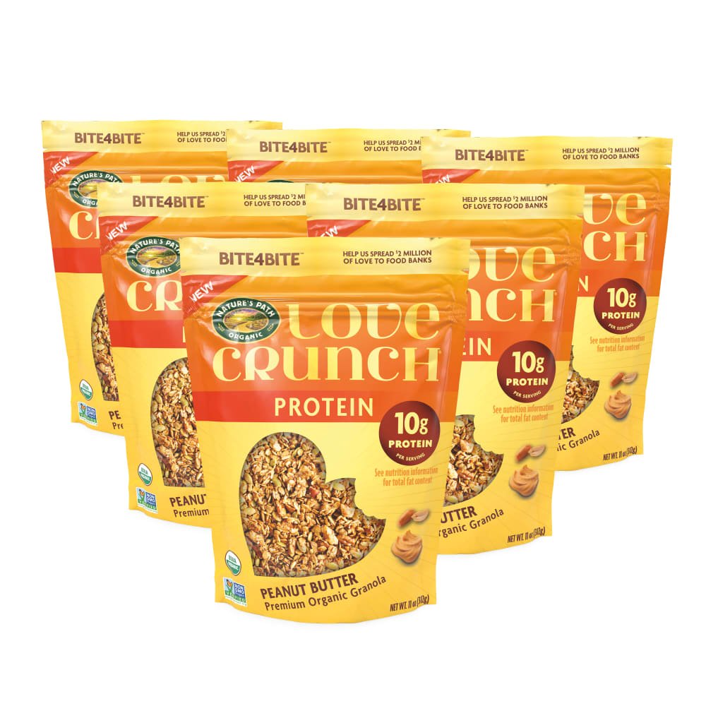 Pack of 6, Love Crunch Organic Peanut Butter Protein Granola 11oz Pouch