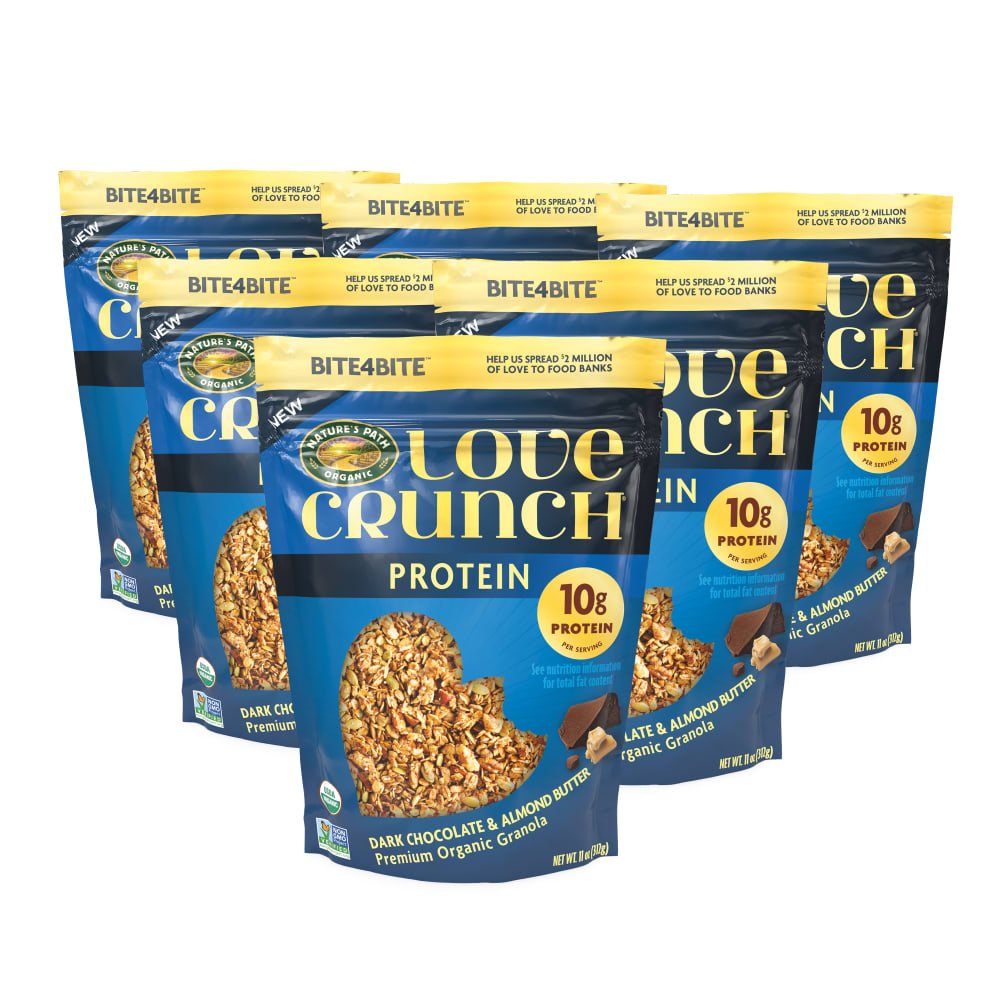 Pack of 6, Love Crunch Organic Chocolate Almond Butter Protein Granola 11oz Pouch