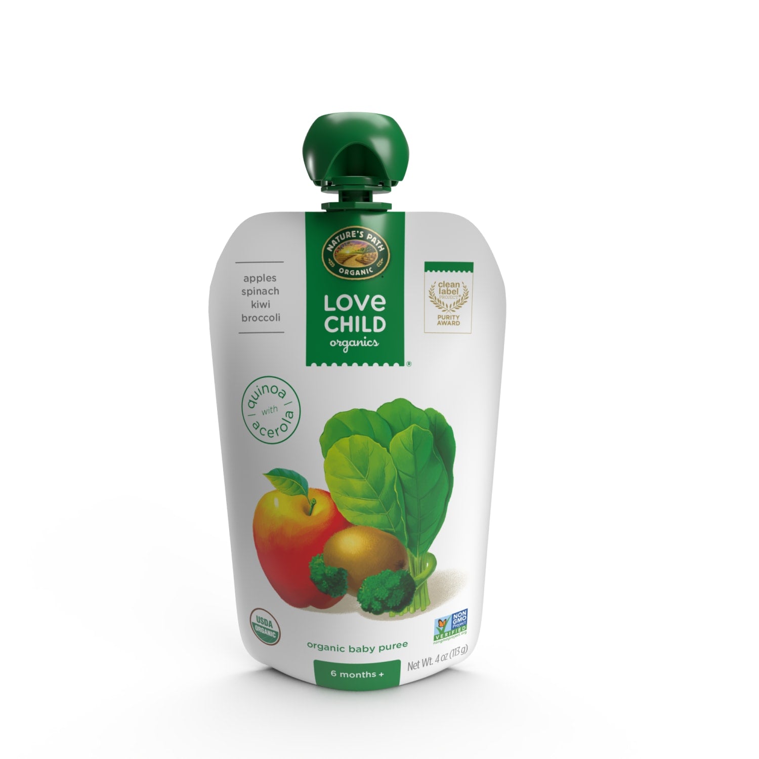 Love Child Organics Superblends Apples, Spinach, Kiwi + Broccoli Puree 4oz Pouch