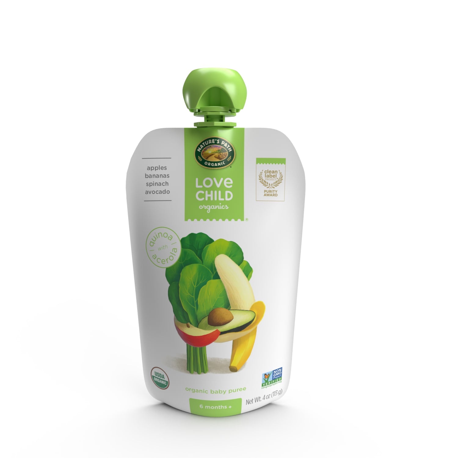 Love Child Organics Superblends Apples, Bananas, Spinach + Avocado Puree 4oz Pouch