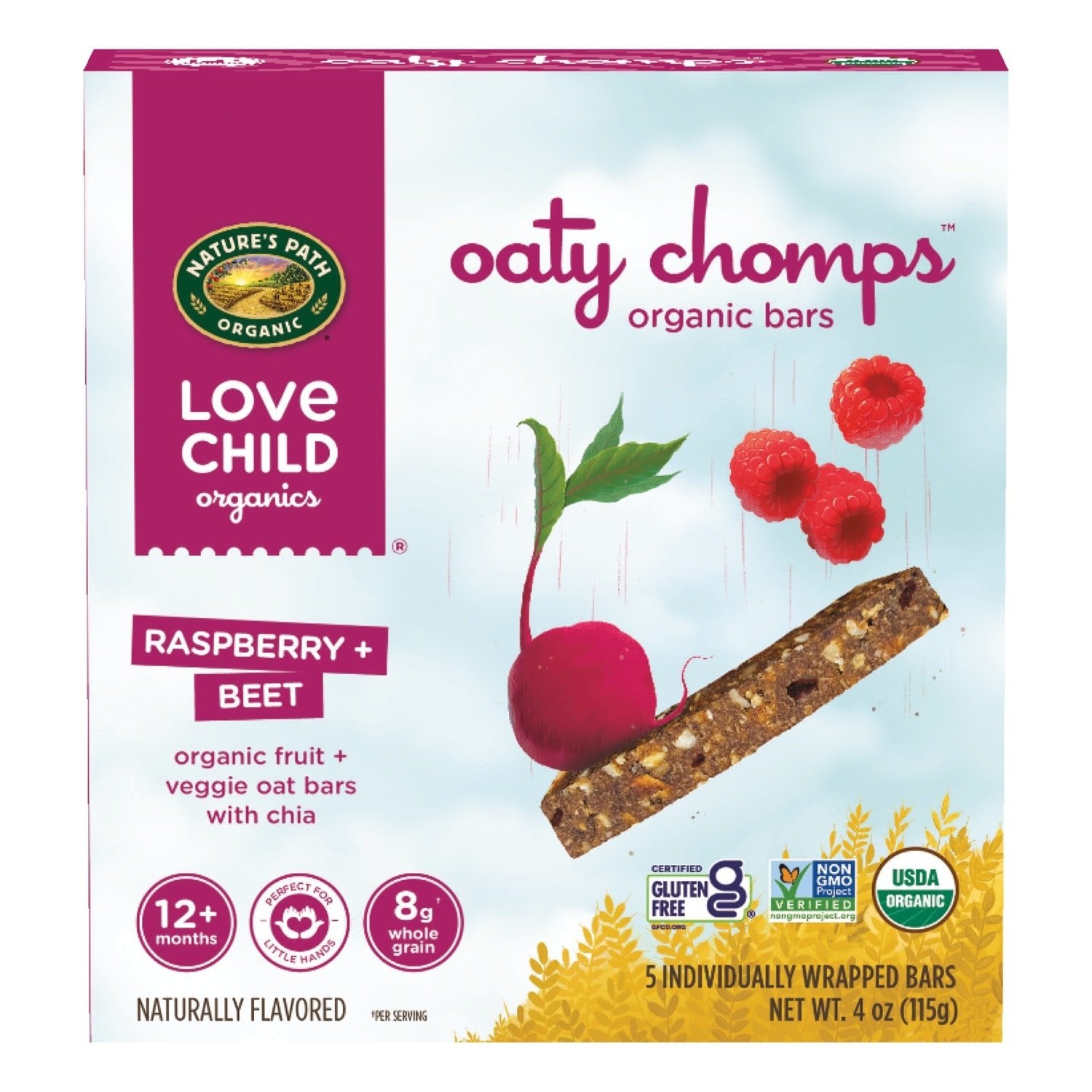 Love Child Organics Oaty Chomps Raspberry + Beet Snack Bar 4oz Box