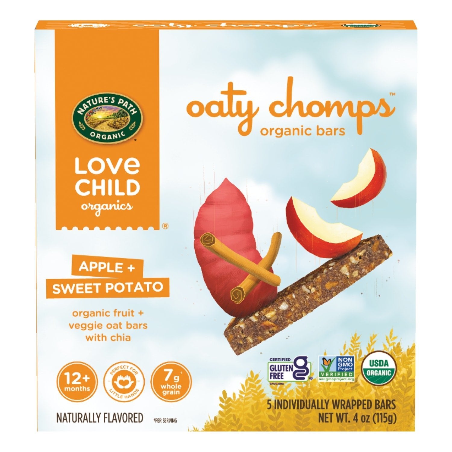 Love Child Organics Oaty Chomps Apple + Sweet Potato Snack Bar 4oz Box