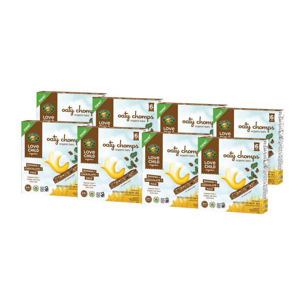 Pack of 8, Love Child Organics Oaty Chomps Banana + Chocolate + Kale Snack Bar 138g Box