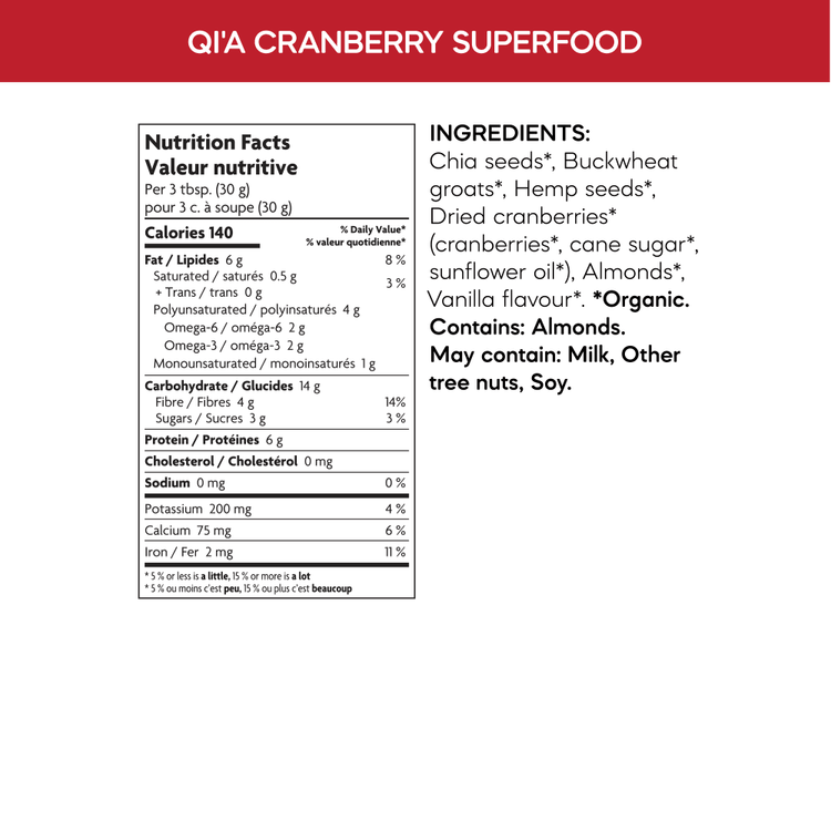 Cranberge Vanilla Chia, Sarrasin et chanvre Superfood Breakfast Topper Cereal, 225 G Pouchette