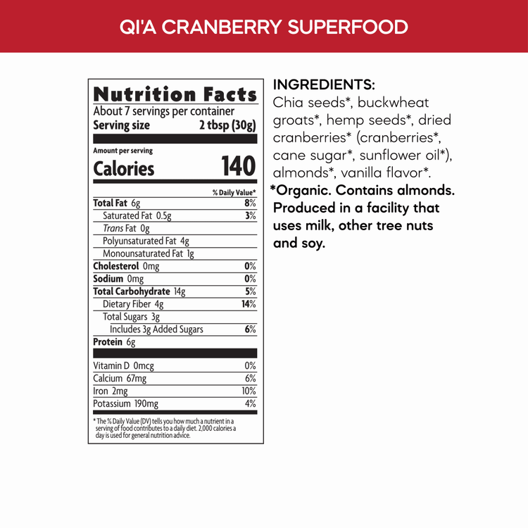 Cranberry Vanilla Chia, Buckwheat & Hemp Superfood Breakfast Topper Cereal, 7.9 oz Pouch