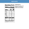 Nutrition facts per serving and ingredient statement for Rice Puffs Cereal