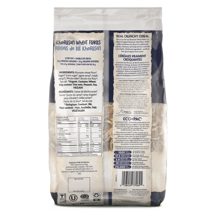 Khorasan Krisp Flakes Céréal, 750 g de terre amicale Sac