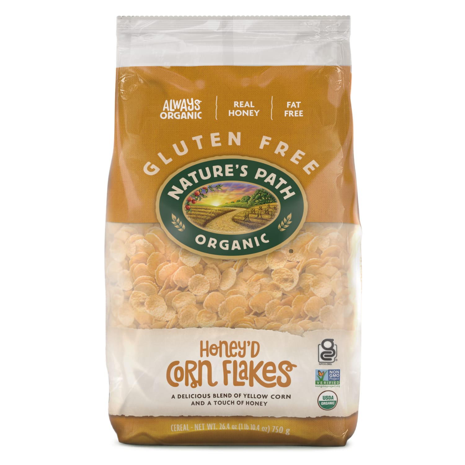 Nature's Path Organic Honey'D Corn Flakes Cold Cereal 26oz EcoPac Bag