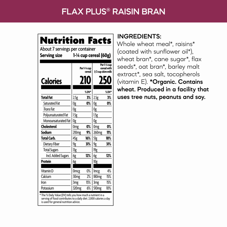 Flax Plus Raisin Bran Cereal, 14 oz Box