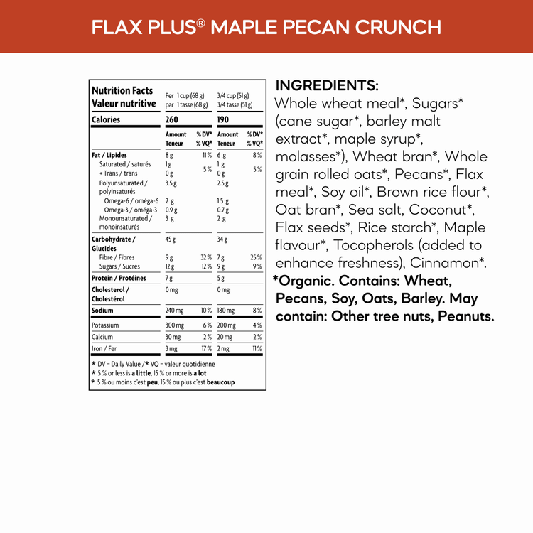 Flax Plus Maple Pecan Crunch Cereal, 325 g Box