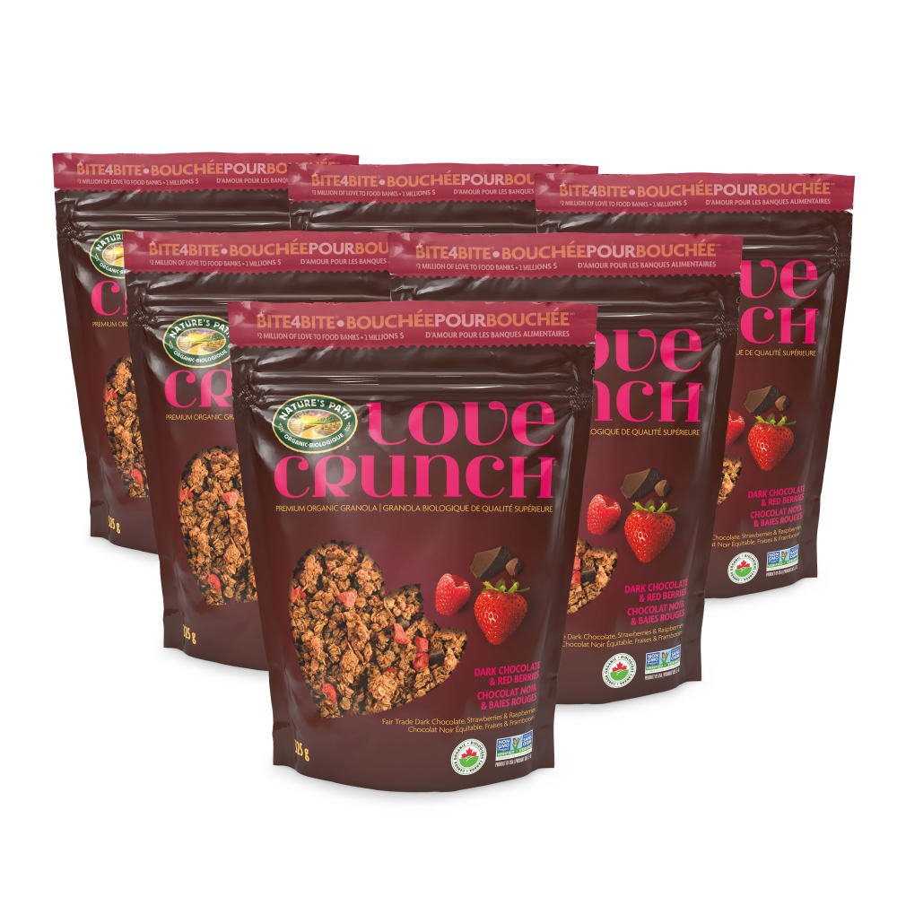 Pack of 6, Love Crunch Organic Dark Chocolate & Red Berries Granola 325g Pouch