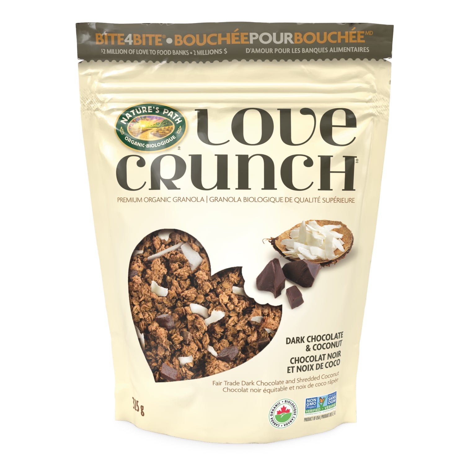 Love Crunch Organic Dark Chocolate & Coconut Granola 325g Pouch