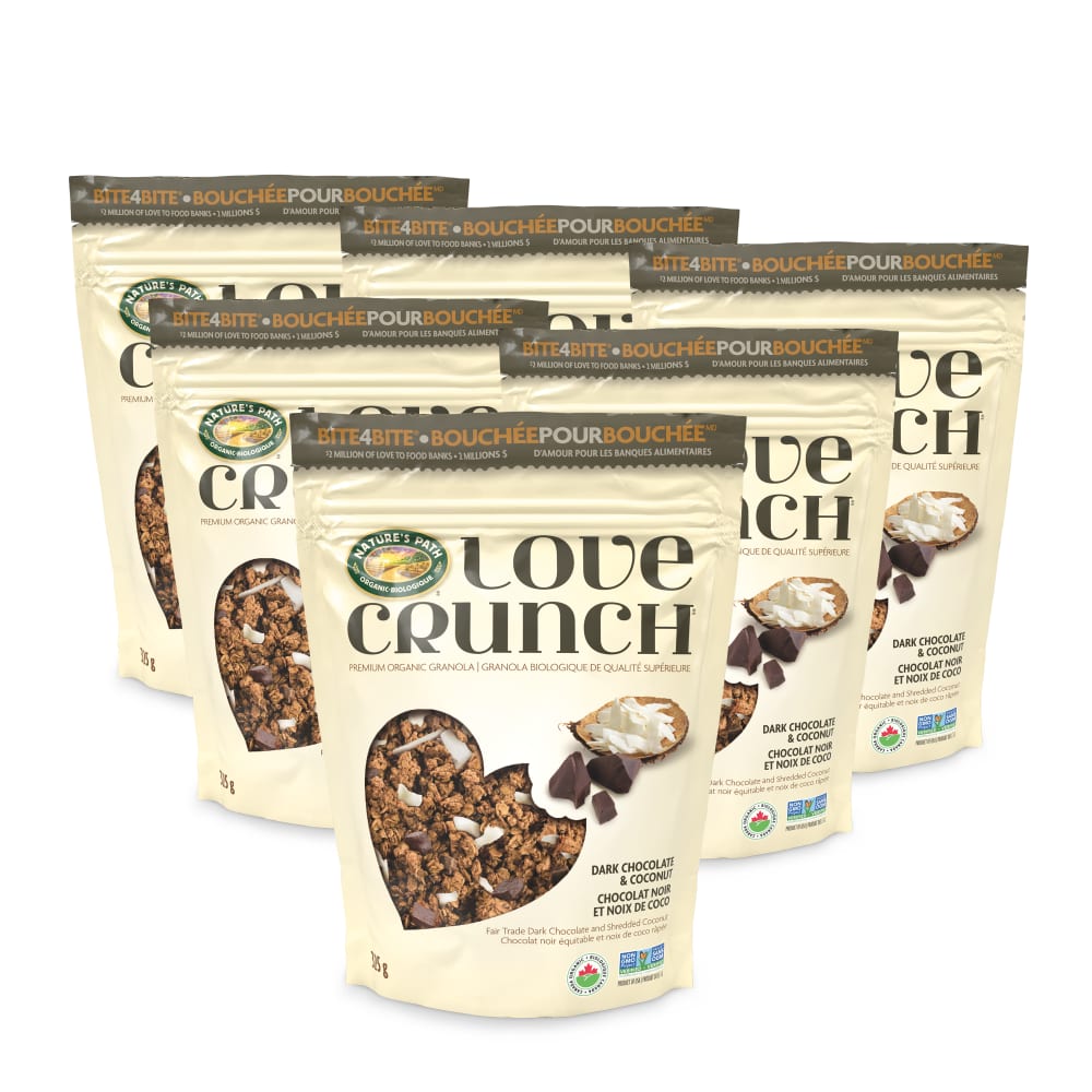 Pack of 6, Love Crunch Organic Dark Chocolate & Coconut Granola 325g Pouch