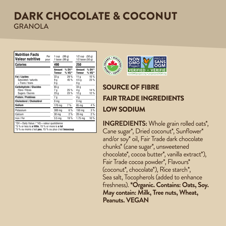 Granola au chocolat noir et à la noix de coco, socle de 325 g
