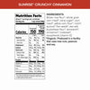 Nutrition facts per serving and ingredient statement for Sunrise Crunchy Cinnamon Cereal