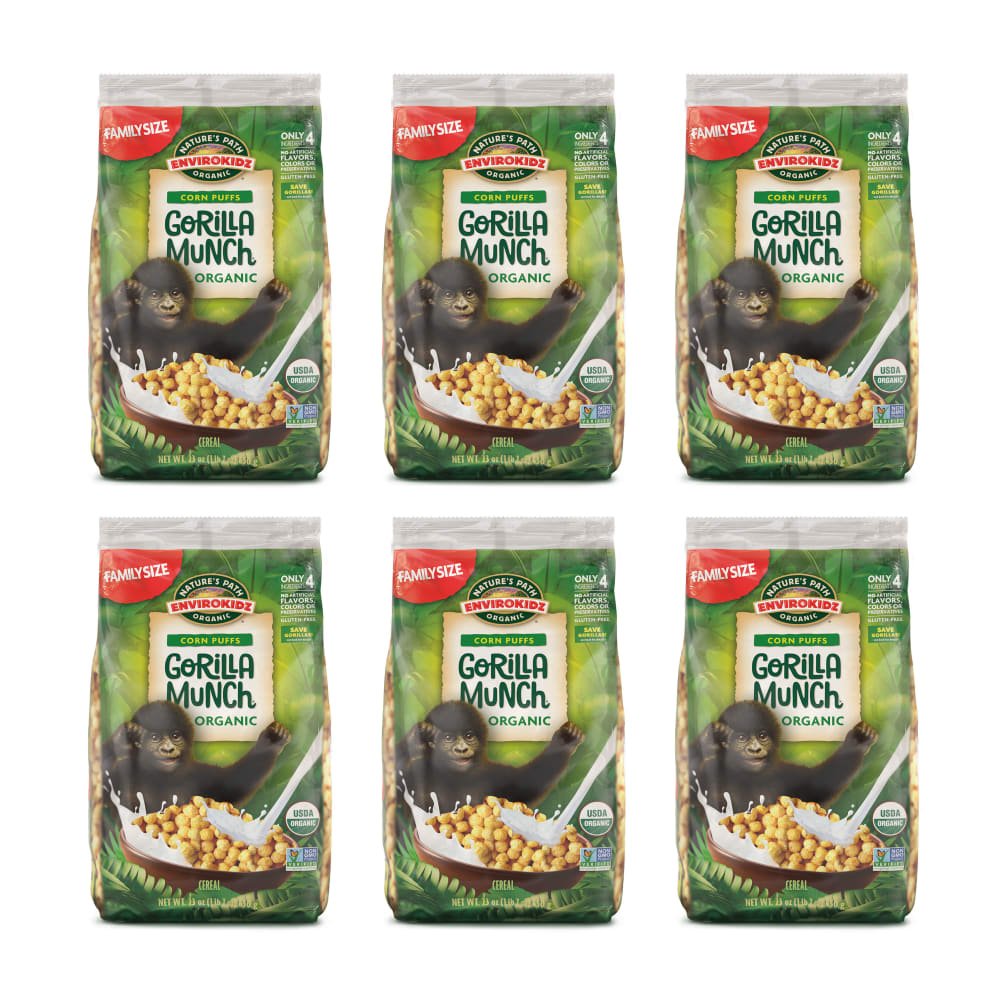 Pack of 6, Nature's Path EnviroKidz Organic Gorilla Munch Cold Cereal 23oz EcoPac Bag